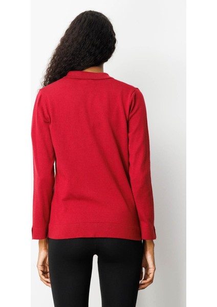 Kadın Polo Yaka Yakası ve Kolu Düğmeli Bluz Vişne fırsatları