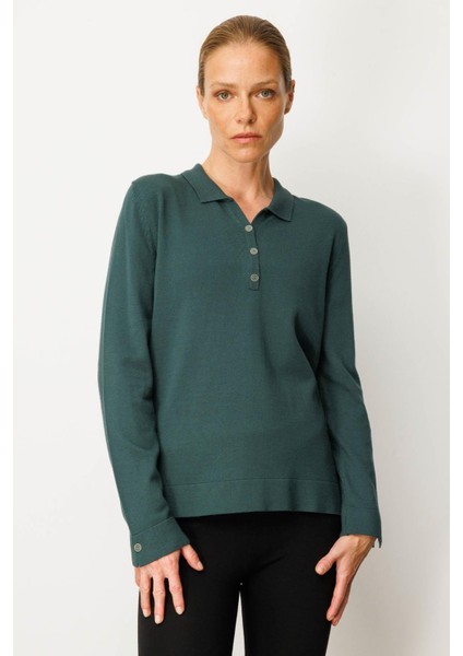 Kadın Polo Yaka Yakası ve Kolu Düğmeli Bluz Yeşil fiyatları