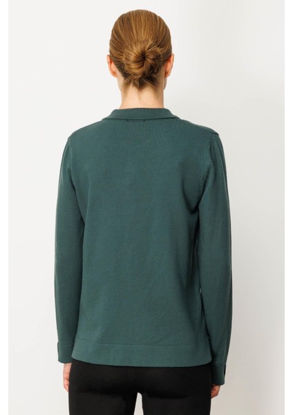 Kadın Polo Yaka Yakası ve Kolu Düğmeli Bluz Yeşil modelleri