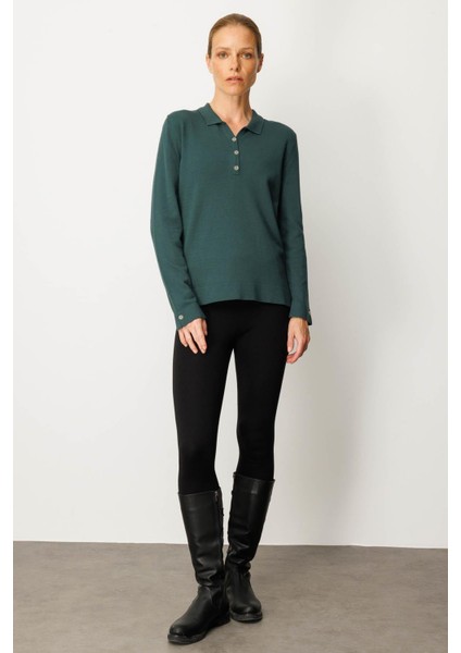 Kadın Polo Yaka Yakası ve Kolu Düğmeli Bluz Yeşil fırsatları