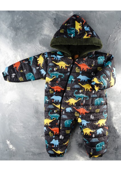 Yeni Sevimli Dinazorlar Figürlü Fermuarlı Kapüşonlu Welsoft Kozmonot Tulum