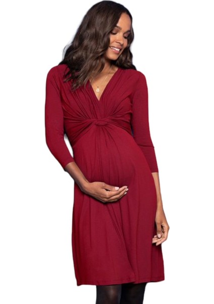 Kadın Göğüs Altında Düğüm Model Truvakar Kol Spor Şık Viskon Hamile Elbisesi
