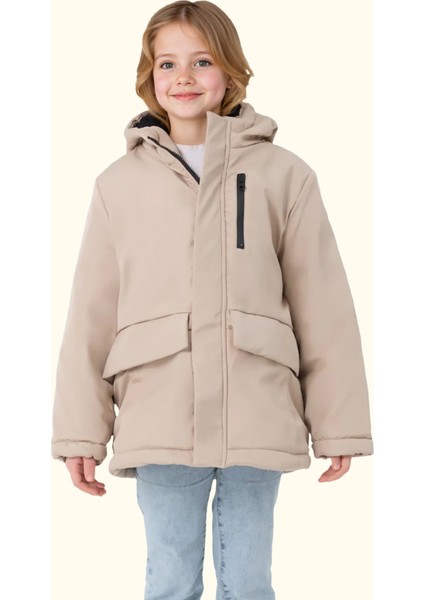 Spor Kız Çocuk Kürklü Su ve Rüzgar Geçirmez Kapüşonlu 3 Cep Mont & Kaban & Parka