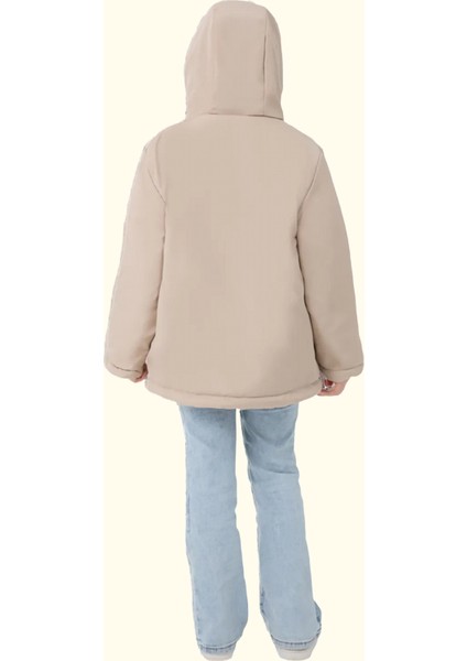 Spor Kız Çocuk Kürklü Su ve Rüzgar Geçirmez Kapüşonlu 3 Cep Mont & Kaban & Parka