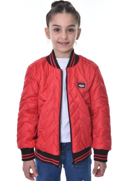 Erkek Çocuk Kırmızı Kolej Yaka Içi Astarlı Su ve Rüzgar Geçirmez Fermuarlı Cep Mont Ceket