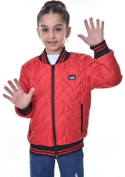 Erkek Çocuk Kırmızı Kolej Yaka Içi Astarlı Su ve Rüzgar Geçirmez Fermuarlı Cep Mont Ceket