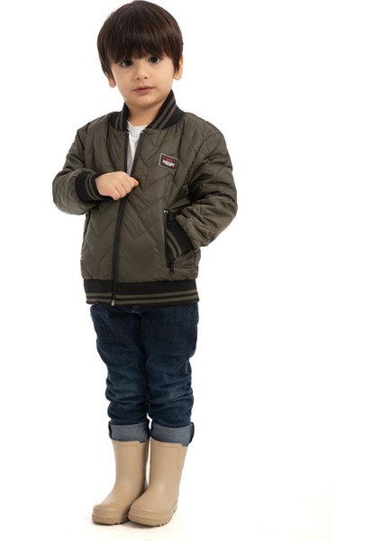 Erkek Çocuk Haki Kolej Yaka Içi Astarlı Su ve Rüzgar Geçirmez Fermuarlı Cep Mont Ceket