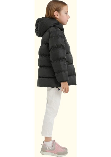 Kız Çocuk Polarlı Kürklü Kapüşonlu Su Geçirmez Rüzgara Dayanıklı Şişme Kışlık Mont