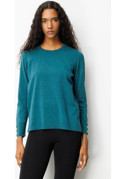 Kadın Sıfır Yaka Yırtmaçlı Yanı Düğmeli Bluz Yeşil