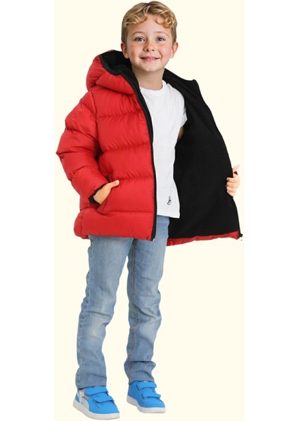 Spor Erkek Çocuk Polarlı Kapüşonlu Su Geçirmez Rüzgara Dayanıklı Cepli Mont