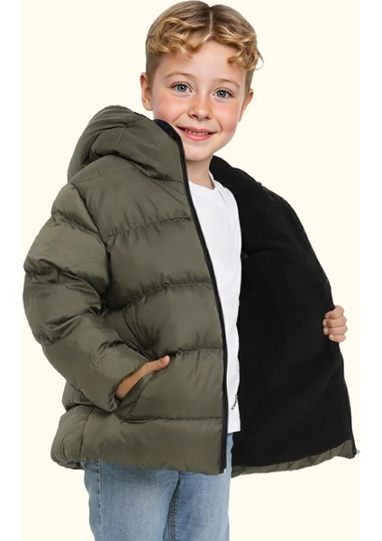 Spor Erkek Çocuk Polarlı Kapüşonlu Su Geçirmez Rüzgara Dayanıklı Cepli Mont
