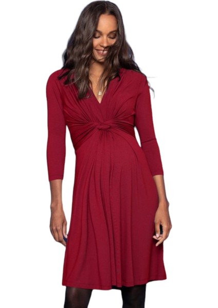 Kadın Göğüs Altında Düğüm Model Truvakar Kol Spor Şık Viskon Hamile Elbisesi modelleri