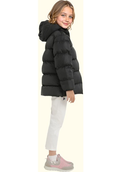 Spor Kız Çocuk Polarlı Kapüşonlu Su Geçirmez Rüzgara Dayanıklı Cepli Mont