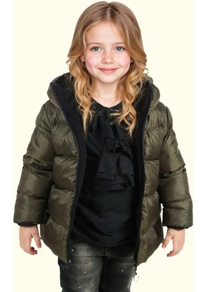 Spor Kız Çocuk Polarlı Kapüşonlu Su Geçirmez Rüzgara Dayanıklı Mont & Kaban