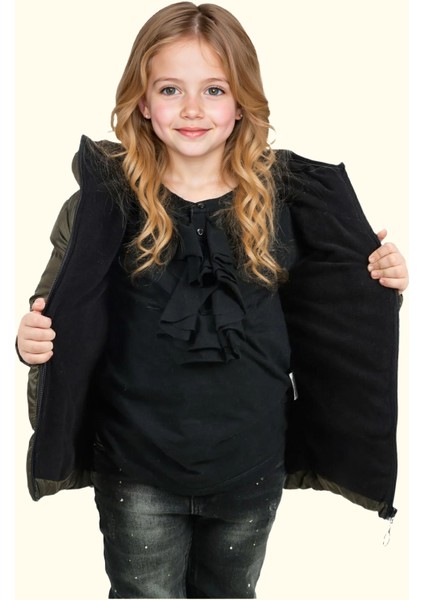 Spor Kız Çocuk Polarlı Kapüşonlu Su Geçirmez Rüzgara Dayanıklı Mont & Kaban