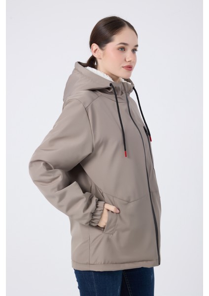 Spor Kadın Kürklü Su ve Rüzgar Geçirmez Kapüşonlu Mont & Kaban & Parka