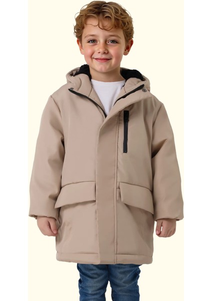 Spor Erkek Çocuk Kürklü Su Ve Rüzgar Geçirmez Kapüşonlu 3 Cep Mont & Kaban & Parka