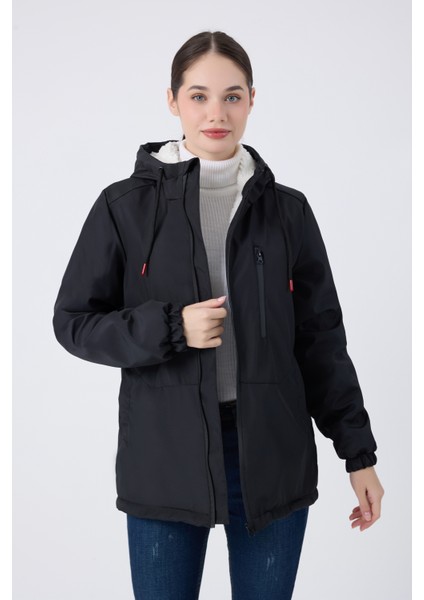 Spor Kadın Kürklü Su ve Rüzgar Geçirmez Kapüşonlu Mont & Kaban & Parka