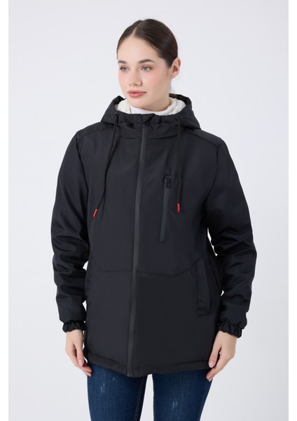 Spor Kadın Kürklü Su ve Rüzgar Geçirmez Kapüşonlu Mont & Kaban & Parka