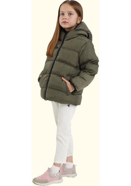 Kız Çocuk Polarlı Kürklü Kapüşonlu Su Geçirmez Rüzgara Dayanıklı Şişme Kışlık Mont