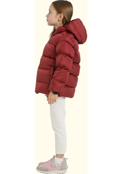 Kız Çocuk Polarlı Kürklü Kapüşonlu Su Geçirmez Rüzgara Dayanıklı Şişme Kışlık Mont