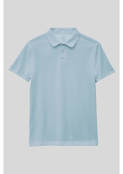 Açık Mavi Polo Yaka Standart Fit Basic Unisex T-Shirt - 11330