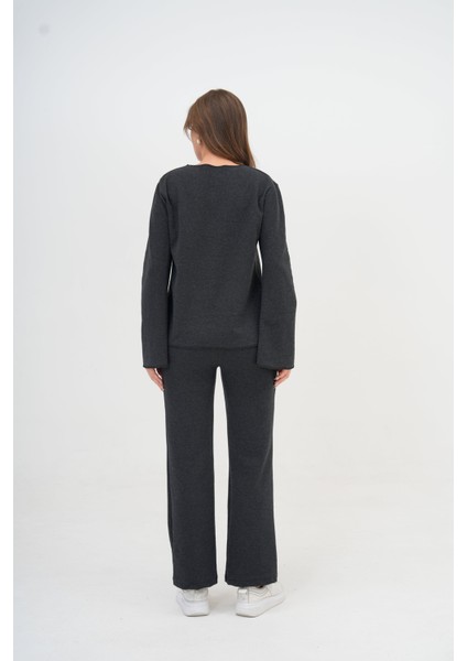 Kadın Antrasit Gri Tam Kalıp Ceket Pantolon Spor Şık Casual Curve Eşofman Takımı fiyatları