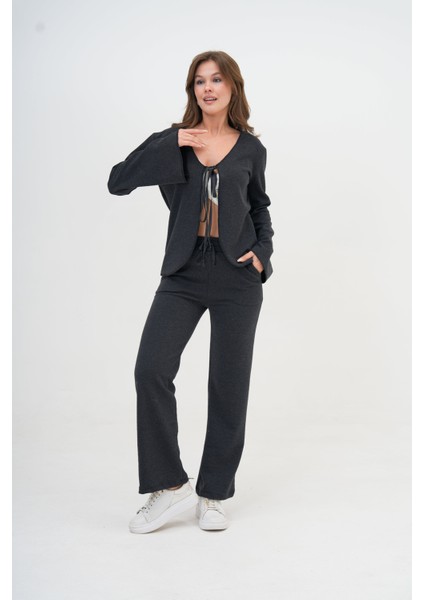 Kadın Antrasit Gri Tam Kalıp Ceket Pantolon Spor Şık Casual Curve Eşofman Takımı indirimleri