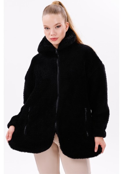 Kadın Peluş Rüzgar Geçirmez Welsoft Çift Kışlık Mont Kaban