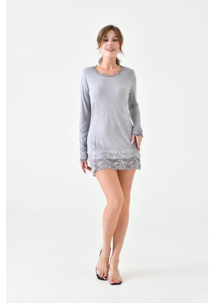 Kadın Viskon Dantel Detaylı Uzun Kol Curve Spor Şık Bluz Tunik fiyatları