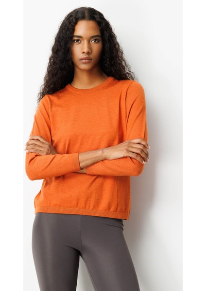 Kadın Basic Sıfır Yaka Kazak Turuncu