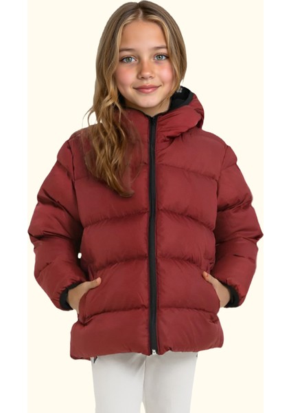 Spor Kız Çocuk Polarlı Kapüşonlu Su Geçirmez Rüzgara Dayanıklı Cepli Mont