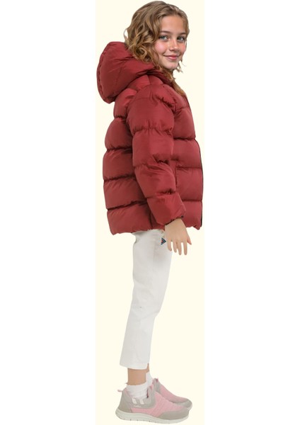 Spor Kız Çocuk Polarlı Kapüşonlu Su Geçirmez Rüzgara Dayanıklı Cepli Mont