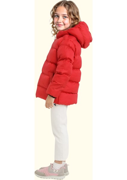 Spor Kız Çocuk Polarlı Kapüşonlu Su Geçirmez Rüzgara Dayanıklı Cepli Mont
