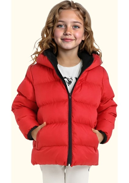 Spor Kız Çocuk Polarlı Kapüşonlu Su Geçirmez Rüzgara Dayanıklı Cepli Mont