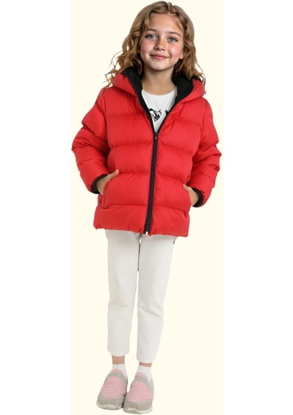 Spor Kız Çocuk Polarlı Kapüşonlu Su Geçirmez Rüzgara Dayanıklı Cepli Mont