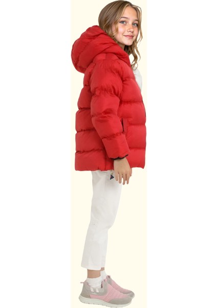 Spor Kız Çocuk Polarlı Kapüşonlu Su Geçirmez Rüzgara Dayanıklı Cepli Mont