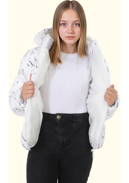 Kız Çocuk Beyaz Çıkabilir Kapüşonlu Su ve Rüzgar Geçirmez Kışlık Şişme Mont & Kaban & Parka DCM-110-K indirimleri