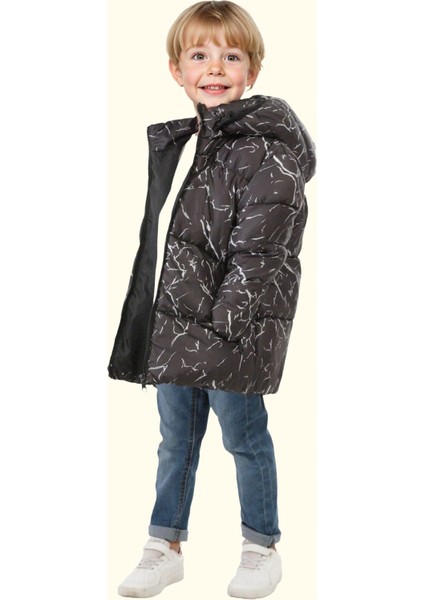 Erkek Çocuk Siyah Çıkabilir Kapüşonlu Su ve Rüzgar Geçirmez Kışlık Şişme Mont & Kaban & Parka DCM-110