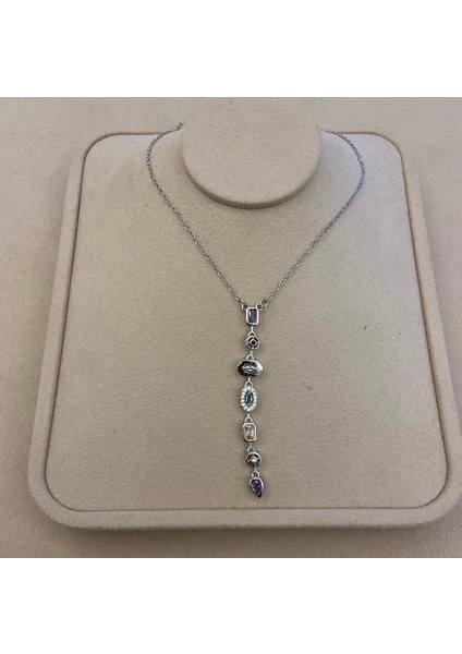 Çelik Kararmaz 7 Element Renkli Taşlı Y Kolye