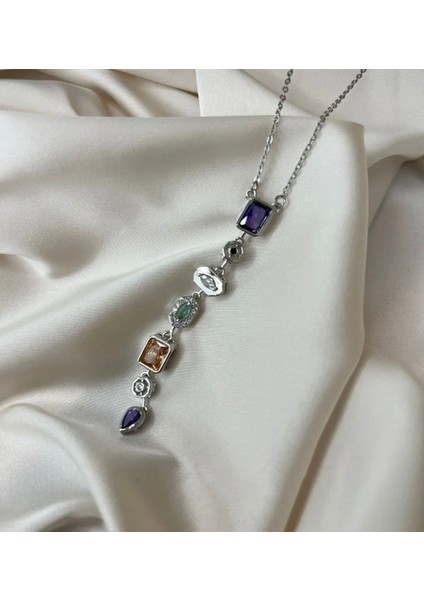 Çelik Kararmaz 7 Element Renkli Taşlı Y Kolye fiyatları