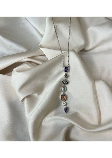 Çelik Kararmaz 7 Element Renkli Taşlı Y Kolye fırsatları