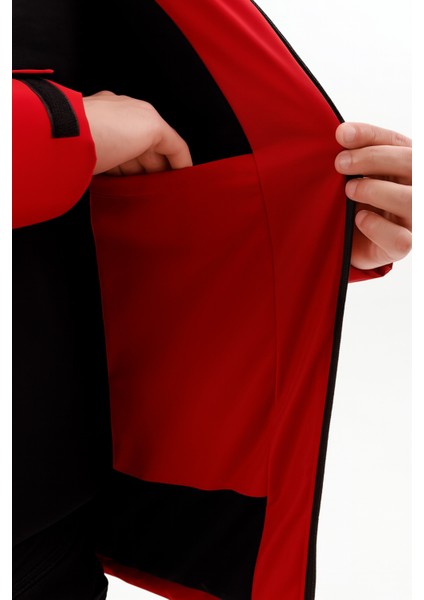 Erkek Kırmızı Kapüşonlu Içi Polarlı Su Geçirmez Rüzgara Dayanıklı Şişme Mont & Kaban & Parka