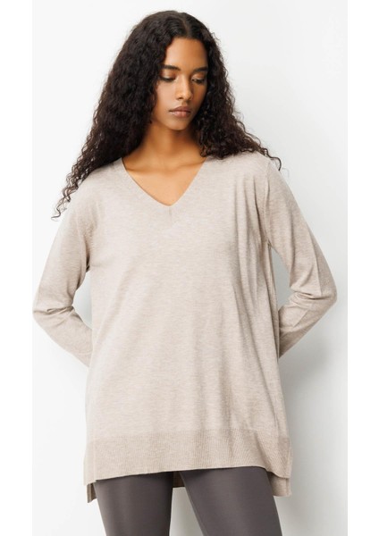 Kadın V Yaka Önü Arkası Yırtmaçlı Kazak Vizon fiyatları