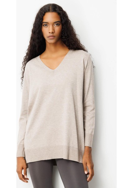 Kadın V Yaka Önü Arkası Yırtmaçlı Kazak Vizon modelleri