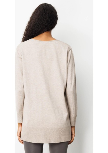 Kadın V Yaka Önü Arkası Yırtmaçlı Kazak Vizon fırsatları