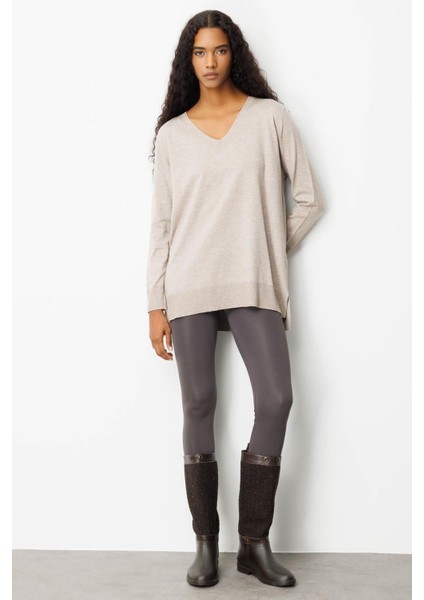 Kadın V Yaka Önü Arkası Yırtmaçlı Kazak Vizon indirimleri