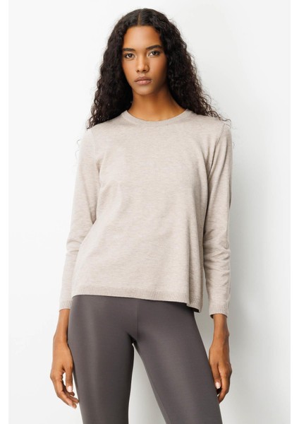 Kadın Basic Sıfır Yaka Kazak Vizon fiyatları