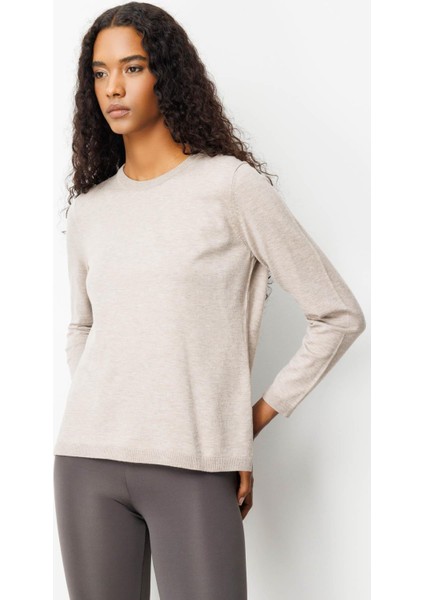 Kadın Basic Sıfır Yaka Kazak Vizon modelleri