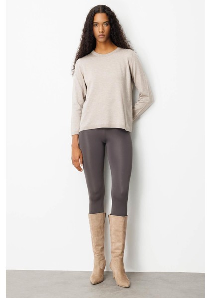 Kadın Basic Sıfır Yaka Kazak Vizon indirimleri